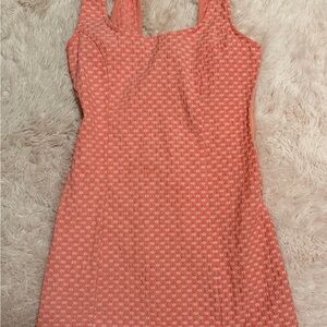 Urban Outfitters Coral Midi Dress with White Micro Daisies
